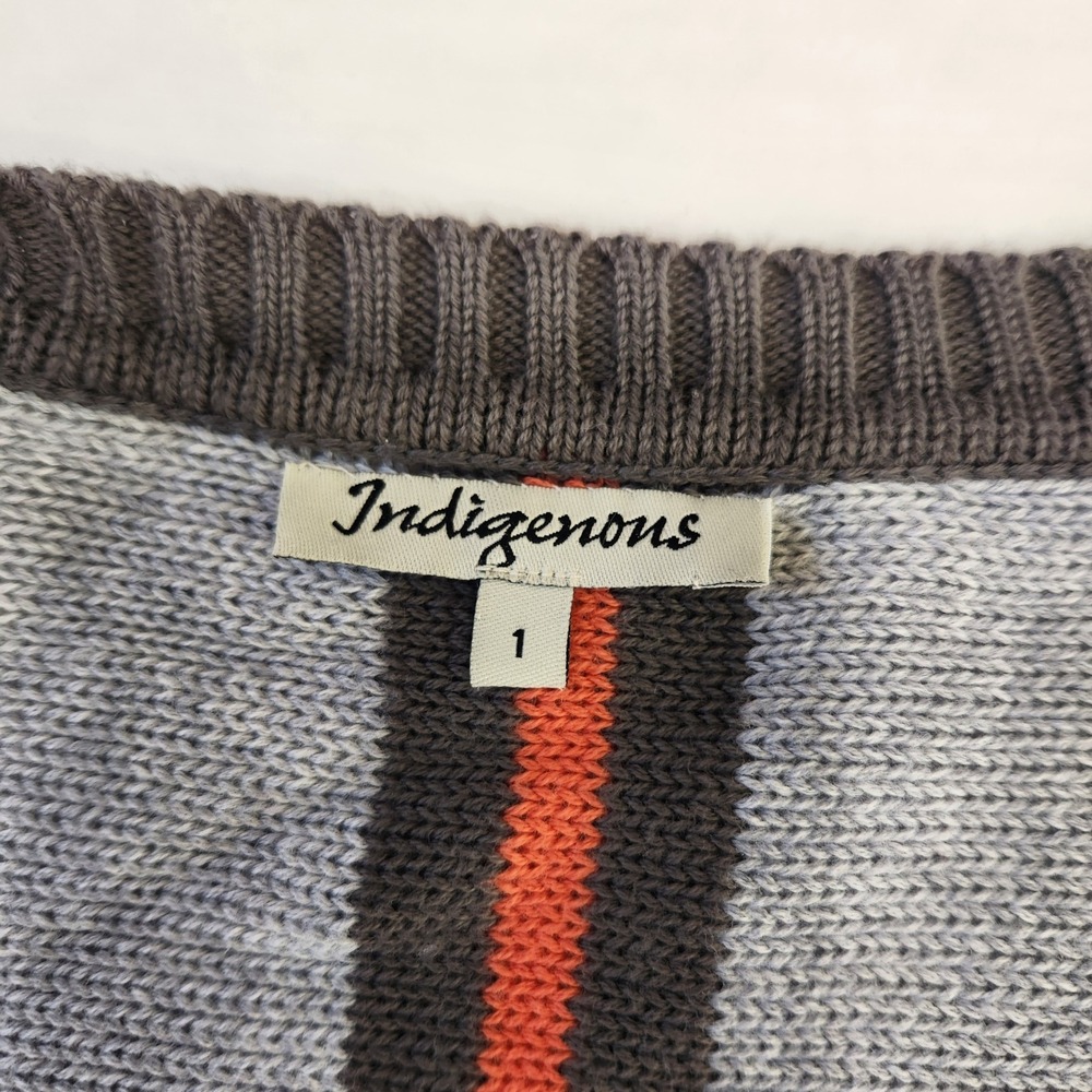 Indigenous Organic Cotton V Neck Poncho‎ Sweater Size 1/Small Gray Orange Stripe - Picture 5 of 8